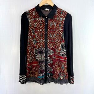 Dolcezza Michael Phillips Long Sleeve Velvet Aztec Print Button Up Shirt Women S